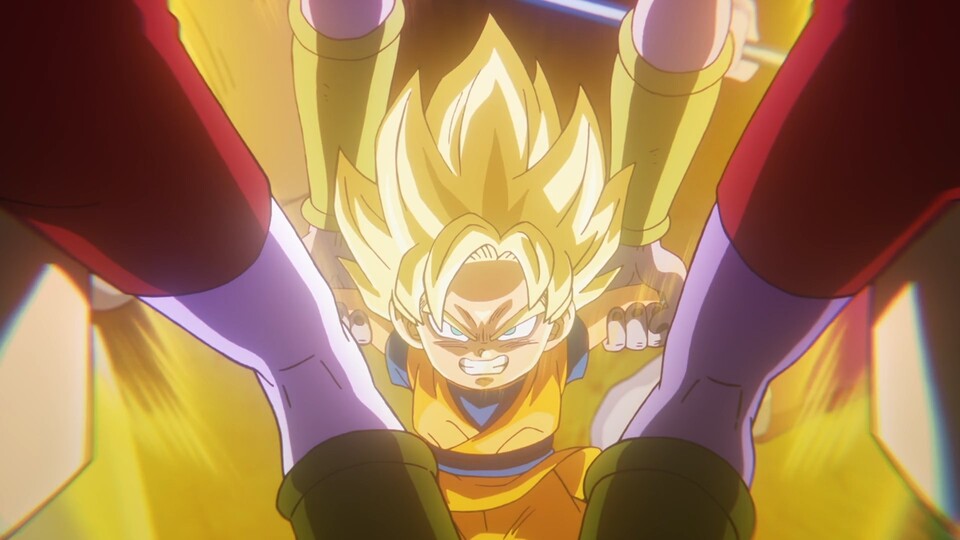 Son Goku bewältigt seine Feinde mit Leichtigkeit und verwandelt sich kurz in einen Super-Saiyajin. (Bild: © Akira Toriyama Shueisha, Toei Animation)