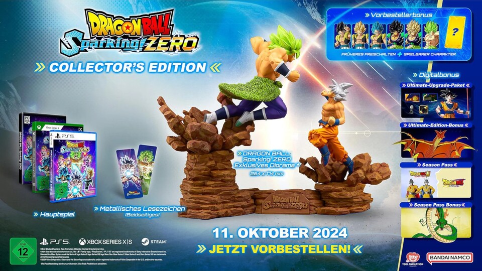 Die Collectors Edition von Dragon Ball Sparking! Zero bietet neben digitalen Extras wie dem Season Pass auch ein schickes Diorama mit Broly und Goku.