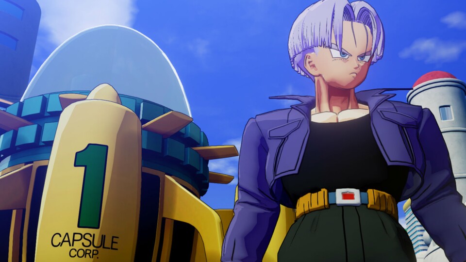 So sieht Trunks in Dragon Ball Z: Kakarot aus. Man beachte die Haarfarbe, ganz ohne Verwandlung!