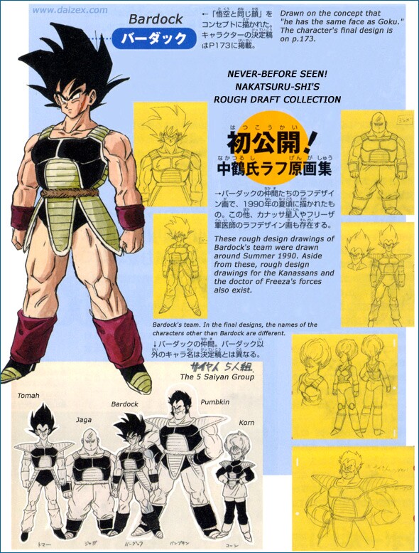 Das originale Design von Bardock aus dem TV-Anime-Guide: Dragon Ball Z Son Goku Densetsu. (© Katsuyoshi Nakatsuru Toei Animation)