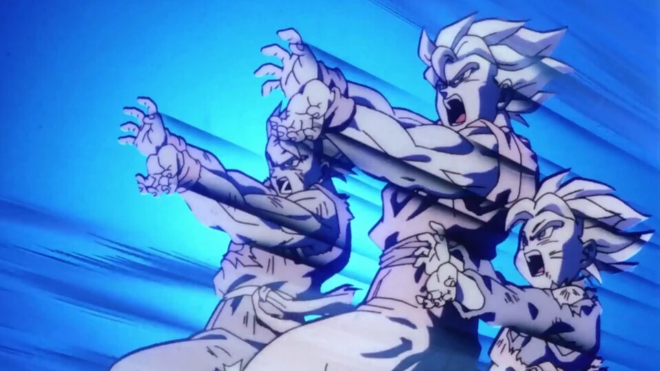 Son Gohan, Son Goku und Son Goten feuern eines der mächstigsten Kamehamehas der Geschichte ab. (© Akira Toriyama Toei Animation)