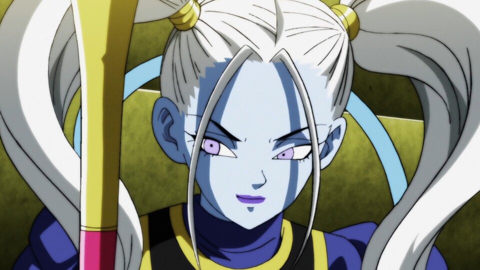 Marcarita betreut den Gott der Zerstörung Belmond und kümmert sich mit ihm um die Balance in Universum 11. (© Bird Studio, Shueisha Toei Animation)