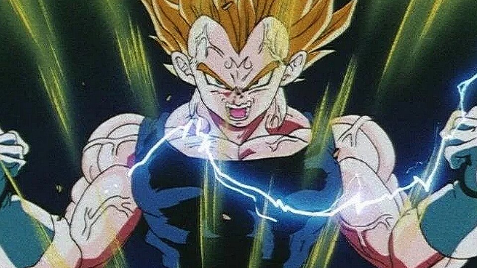 Trotz der Kontrolle von Babidi schafft es Vegeta an seine Grenzen zu gehen und selbst zum zweifachen Super Saiyajin aufzusteigen. (Bild: © Toei Animation)