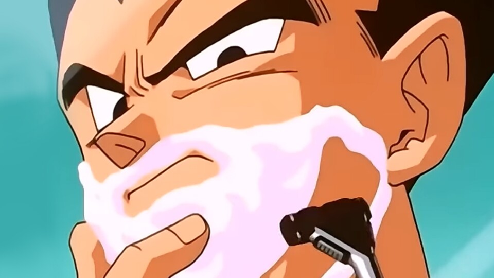 Vegeta rasiert seinen Schnauzbart in Dragon Ball GT ab! (© Toei Animation)