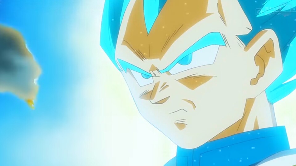 Vegeta verwandelt sich gegen Golden Freezer in Super Saiyajin Blue. (Bild: © Toei Animation)