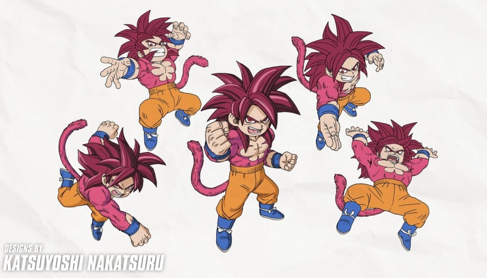 Das neue Design des vierfachen Super-Saiyajins in Dragon Ball Daima als Mini-Son Goku sich verwandelt. (Bild: © Bird Studio, Shueisha Toei Animation)