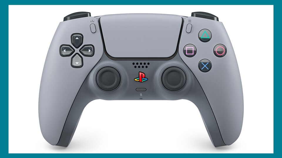 So sieht der PS5-Controller im PS1-Look der limitierten Edition zum 30. PS1-Geburtstag aus.