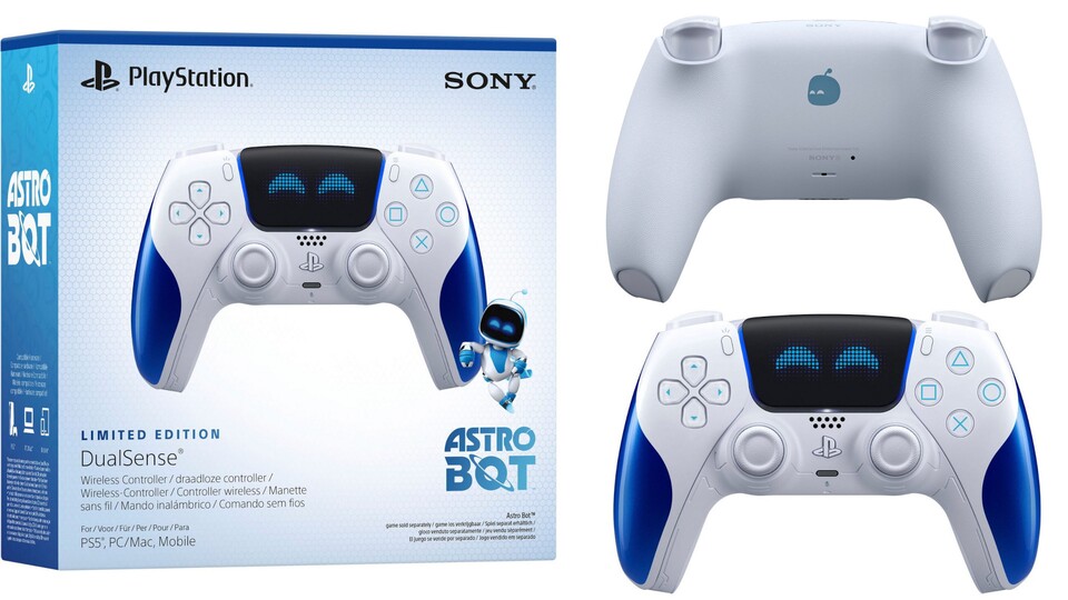 Die DualSense Astro Bot Joyful Limited Edition ist im schicken Design der niedlichen Spielfigur gehalten.