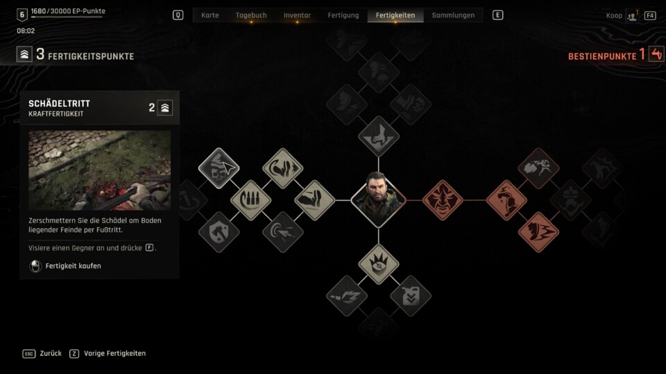 Die Skillbäume, ob jetzt für die Bestie oder Kyle, sind sehr rudimentär und ihr müsst sehr grundlegende Sachen erst lernen.