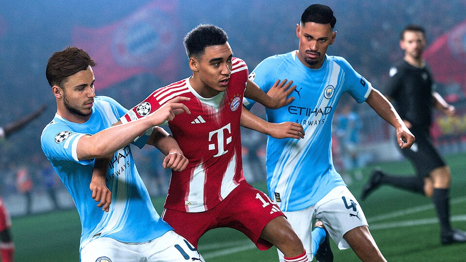 Jamal Musiala (Mitte) ist zwar in den Top-Plätzen bei den Ratings vertreten, reiht sich aber hinter zwei seiner Teamkollegen beim FC Bayern ein.