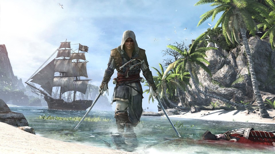 Dieses Bild fängt alles ein, was Assassin's Creed: Black Flag ausmacht: der mörderische Edward, die Karibik und die Jackdaw.
