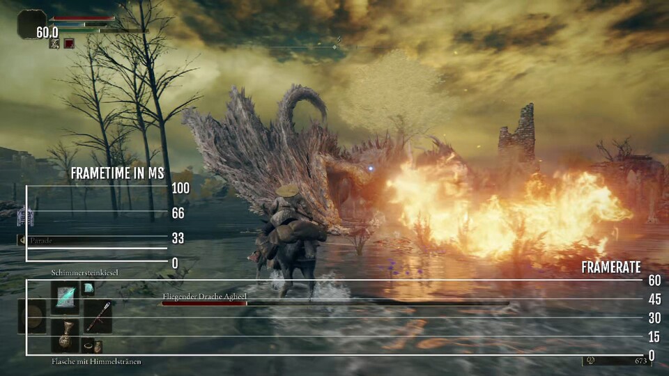 Zelfs het vooraanzicht van de vuurspuwende draak deed het PS4-origineel op PS5 niet wankelen.