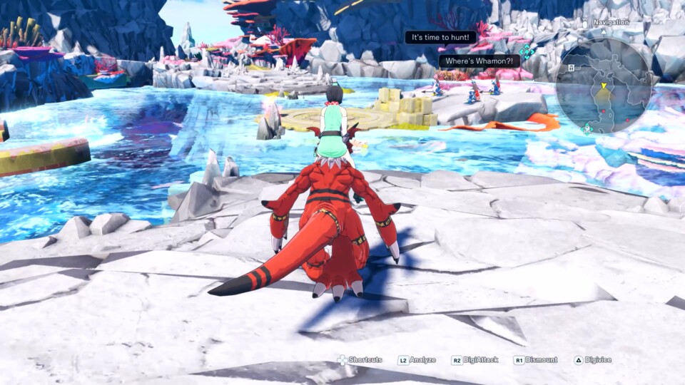 Je nach Digimon, sitzt ihr beim DigiRide auf einem anderen Körperteil des Monsters.(© Bandai Namco)