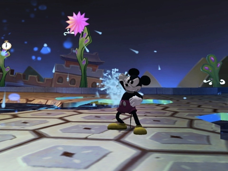 Epic Mickey: Wer viel Verdünner benutzt und generell fies ist, wird zum »bösen« Scrapper-Mickey. [Wii]