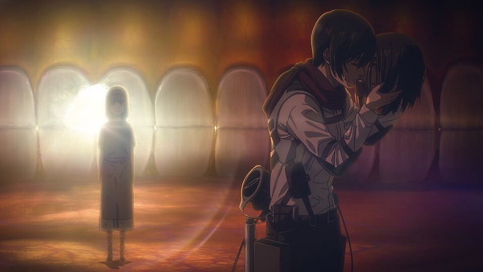 Mikasa bricht den Teufelskreis und verabschiedet sich von Eren. © Chrunchyroll Hajime Isayama