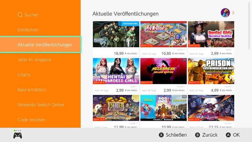 Zweimal Hentai, einmal Simulator auf der ersten Seite – fast schon Normalzustand.