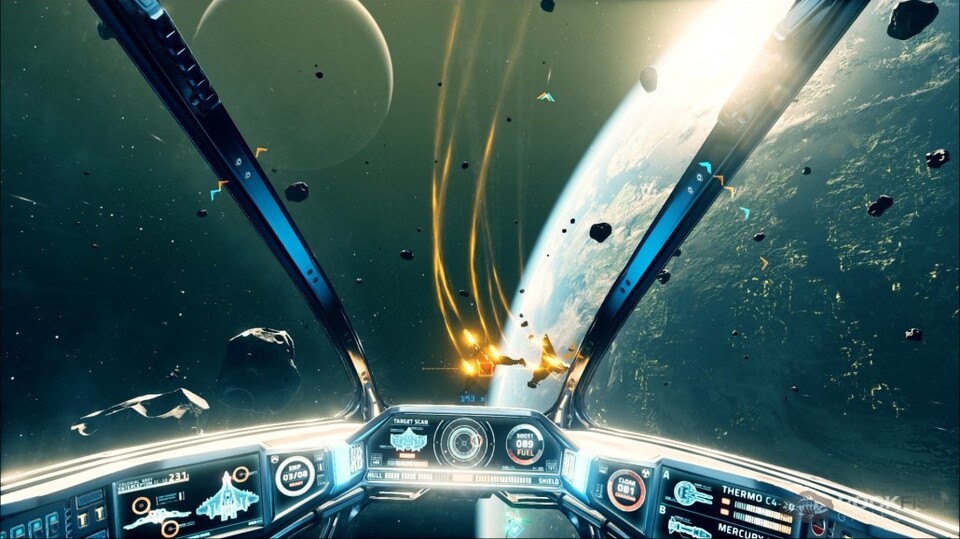 Everspace kann sowohl vom Cockpit als auch aus der 3rd-Person-Sicht gespielt werden.