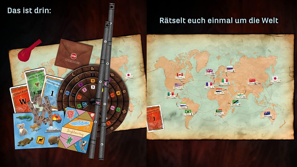 In den jeweiligen Boxen findet ihr eine Vielzahl an Spielmaterialien, die euch dabei helfen werden, alle Rätsel zu lösen!