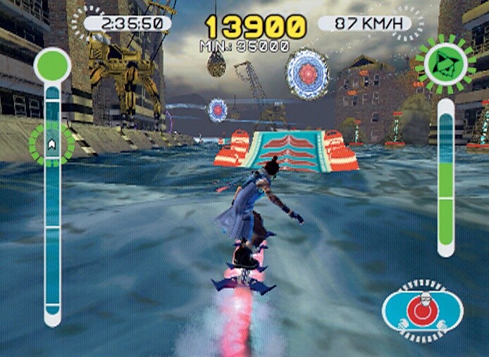 Auf dem Wasserweg macht AntiGrav optisch eine gute Figur. Die Wellen schauen wirklich nett aus. Screen: Playstation 2