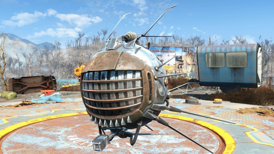 So sehen die Eyebots in Fallout 4 aus und der TV aus den 70ern erinnert frappierend an dieses Teil.