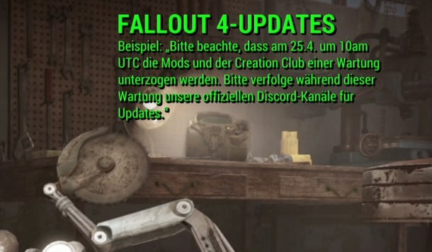 Um die Mittagszeit gibt es eine Wartung an den Fallout 4-Mods.