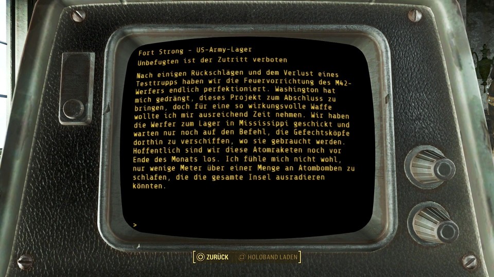 An Terminals können wir immer mal wieder die E-Mails der ehemaligen Besitzer lesen. So unterfüttert Fallout 4 seine Atmosphäre – und seinen morbiden Humor.