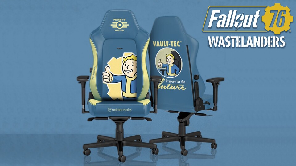 Wer alle unsere Streams zu Fallout 76: Wastelanders ansieht und Gewinnpunkte sammelt, hat am Ende die Chance auf einen schicken Gaming Chair im Vault-Tec-Stil.