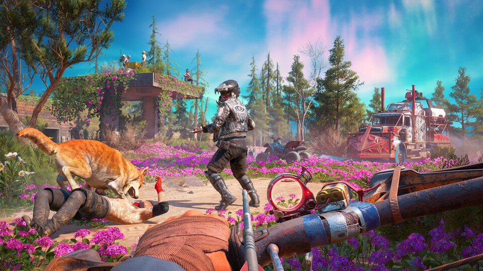 Es wird bunt: Die Welt hat sich in Far Cry: New Dawn überraschend schnell und gut von einer Atombombe und dem darauffolgenden Nuklearen Winter erholt.