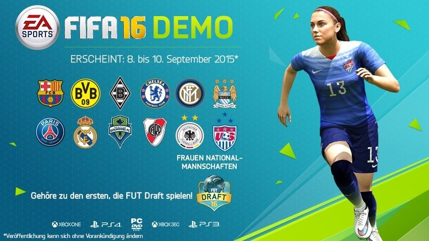 Die Demo-Version der kommenden Fußballsimulation FIFA 16 wird Anfang September 2015 veröffentlicht.