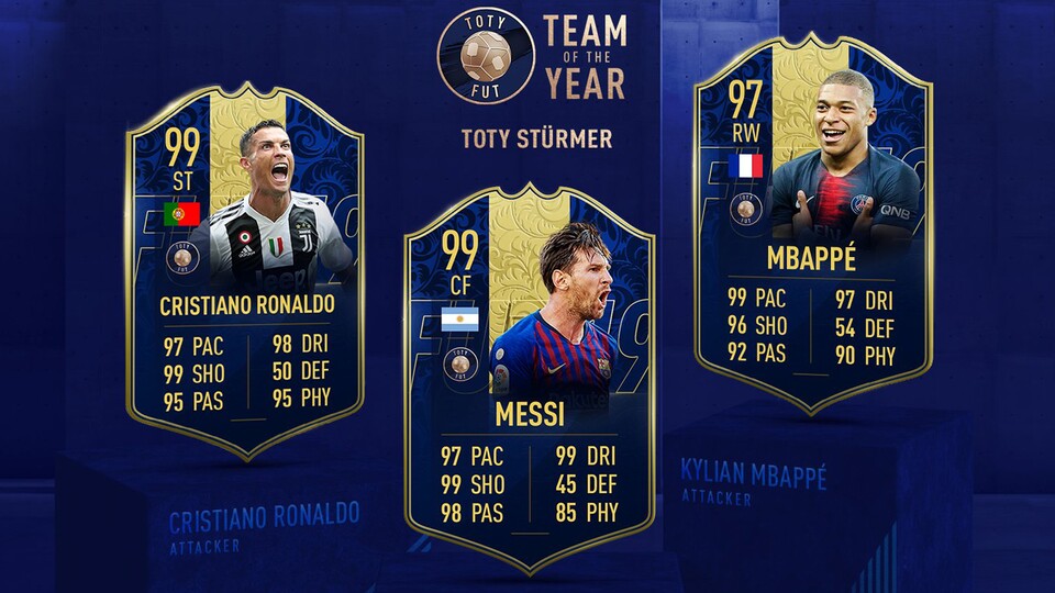 Ebenfalls im 2019er FUT-TOTY: Ronaldo, Messi und Mbappé. 