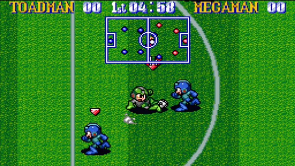 Mega Man Soccer: Unser Tipp für Hobby-Fußballer: Stählerne Rüstungen mögen zwar vor Verletzungen schützen, die Beweglichkeit könnte so aber dezent eigeschränkt werden. 