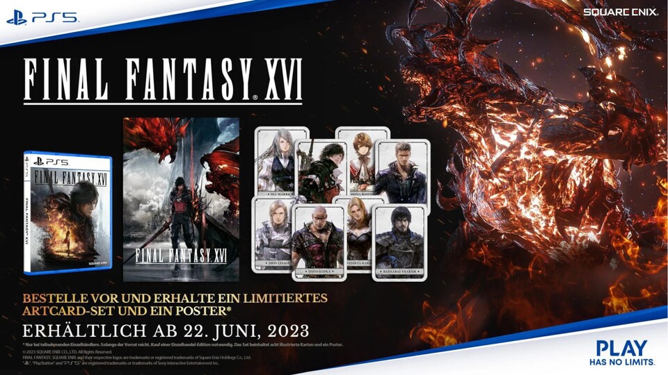 Das Poster und die Artcards bekommt ihr bei MediaMarkt als physischen Preorder-Bonus für die Final Fantasy 16 Standard Edition.