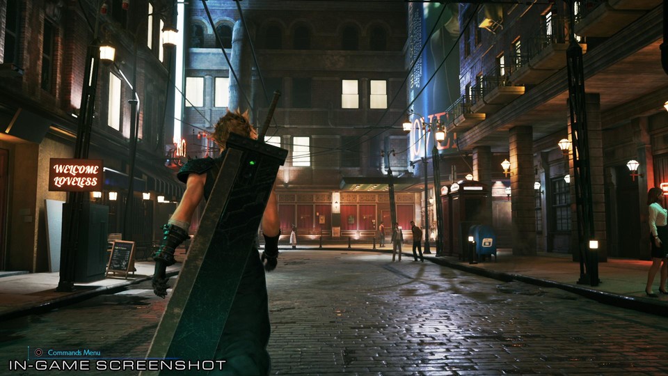 Final Fantasy 7 Remake - Ein neuer Screenshot zeigt Cloud vor düsterer Stadt-Kulisse. 