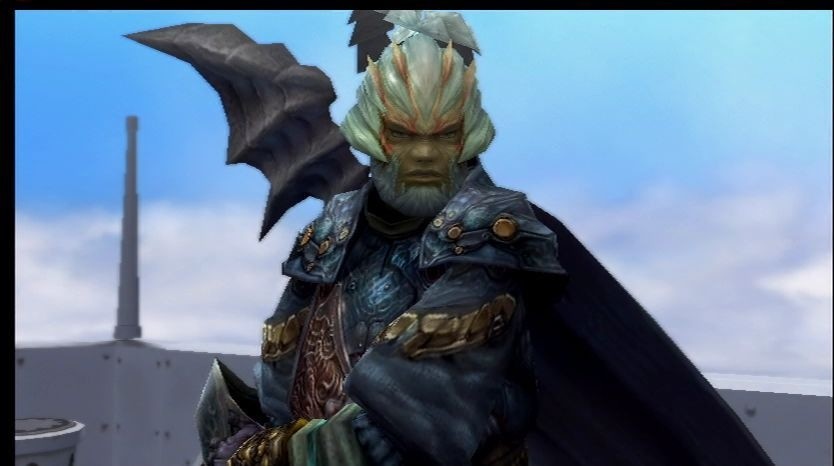 Final Fantasy The Crystal Bearers: Jegran ist High Commander der Armee der Liltys und zählt nicht zu euren besten Freunden, wie sein grimmiger Gesichtsausdruck bereits vermuten lässt. [Wii]