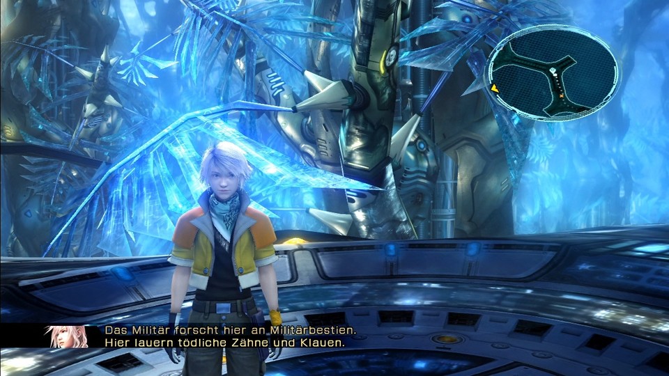 Final Fantasy XIII: Selbst wenn ihr euren Kollegen davonlauft, könnt ihr in einem kleinen Dialogfenster ihren Gesprächen folgen. [PS3]