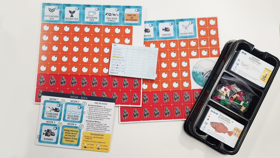 Niedliche Figürchen, liebevoll gestaltete Fischkarten und ein cooles Tableau – Flossenschlag ist einfach wunderschön!