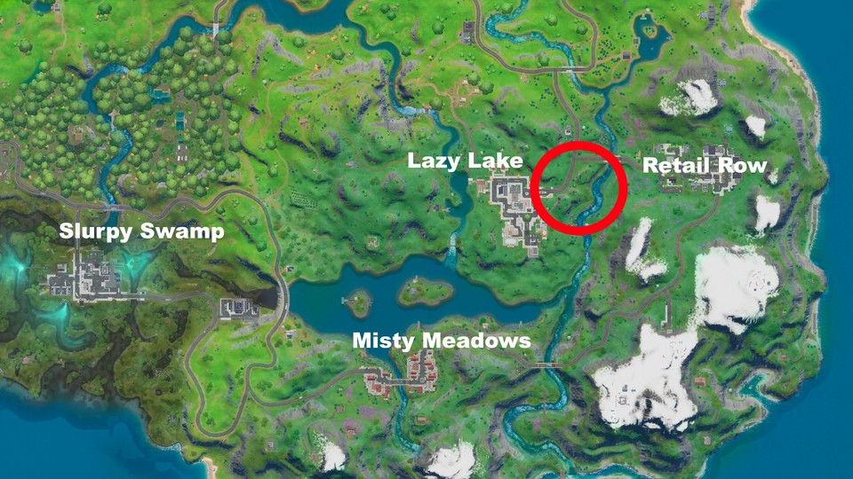 Das versteckte F ist östlich von Lazy Lake.