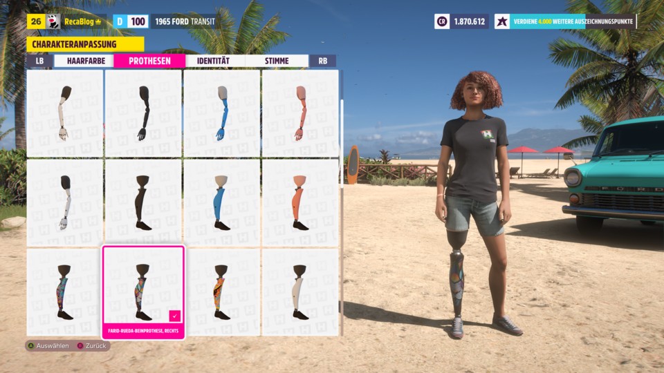Richtig cool: Auch diverse Arm- und Beinprothesen könnt ihr für euren Charakter (mwd) wählen.