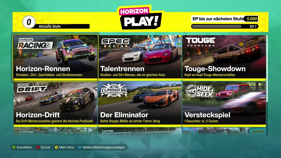 In der Horizon Play-Übersicht habt ihr Zugriff auf zahlreiche Playlists. Auch Eliminator und Versteckspiel sind wieder an Bord.