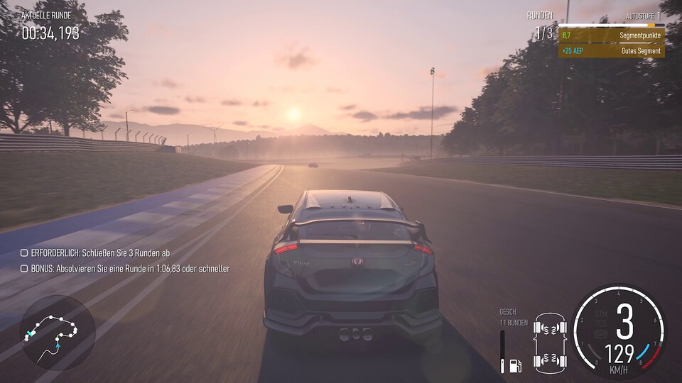 Bei den Lichteffekten wie diesem Sonnenuntergang lässt die Forza Tech-Engine beeindruckend ihre Muskeln spielen.