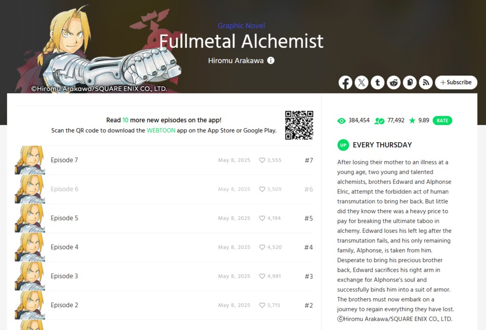 Fullmetal Alchemist erscheint in kompletter Webtoon-Neuauflage. (Bild: © Hiromu Arakawa Square Enix, Webtoons)