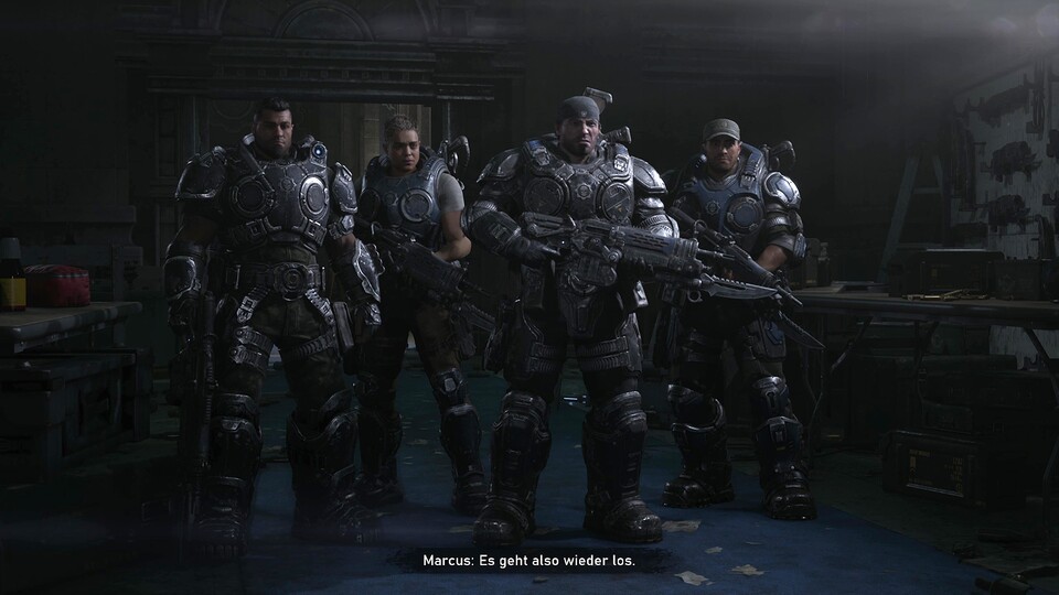 Gestatten, Bravo Squad. Dominic Santiago, Mags Carter, Marcus Fenix und Lucas Reyes (von links nach rechts).