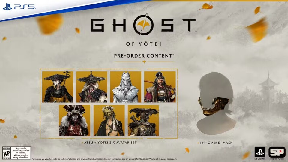 Als Vorbesteller-Bonus für Ghost of Yotei bekommt ihr PSN-Avatare und eine In-Game-Maske.