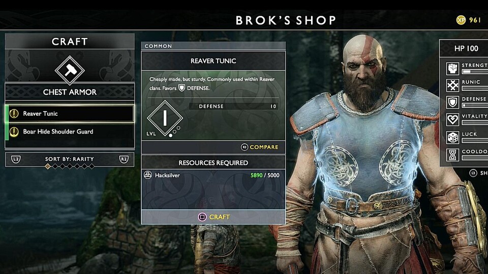 Wir können Kratos in neue Rüstungen stecken, die seinen Look und seine Werte verändern. 