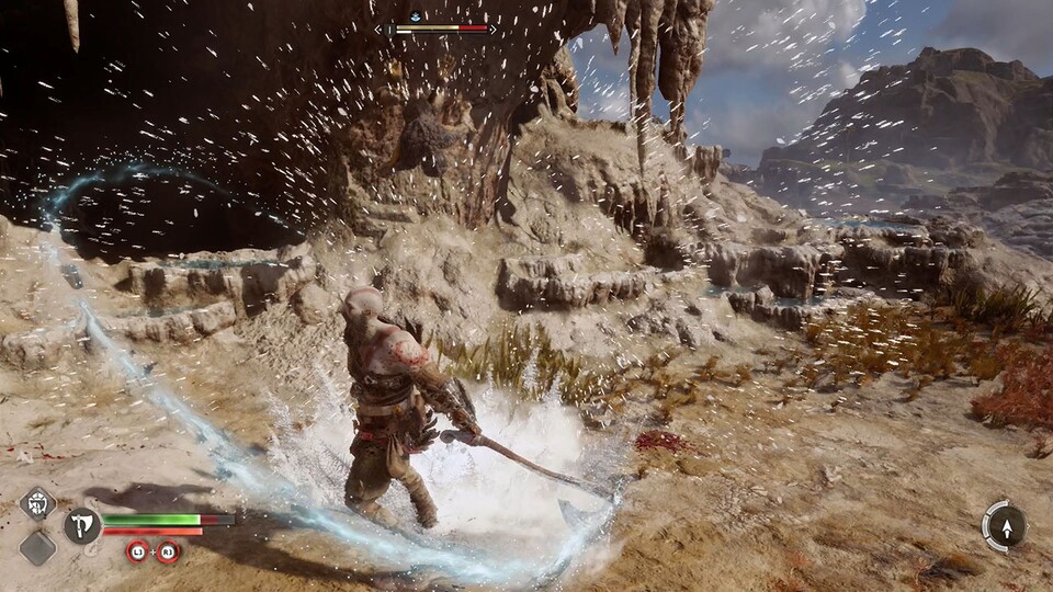Wenn Kratos zuschlägt, ist der Bildschirm voller Partikel.