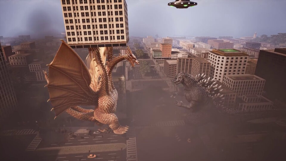 Eure Umgebung könnt ihr in Godzilla Destroy All Monsters Melee ordentlich in Schutt und Asche legen.