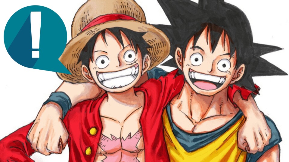 Eine 6 Jahre alte Zeichnung von Oda als er Ruffy und Goku zusammen gezeichnet hatte. (Bild: © Eiichiro Oda Shueisha)