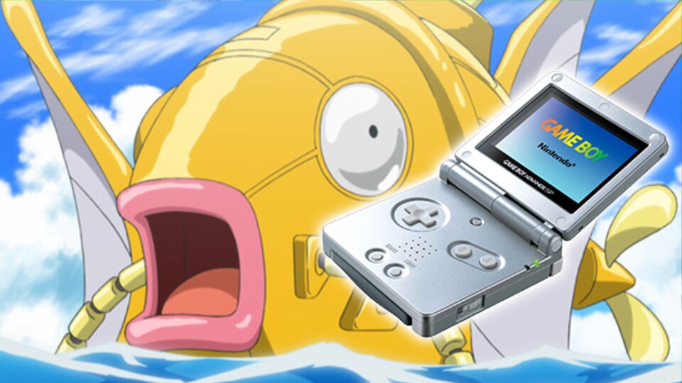 Die Kombination aus goldenem Karpador und Game Boy Advance SP kann sich sehen lassen. (Quelle: The Pokemon Company Nintendo)