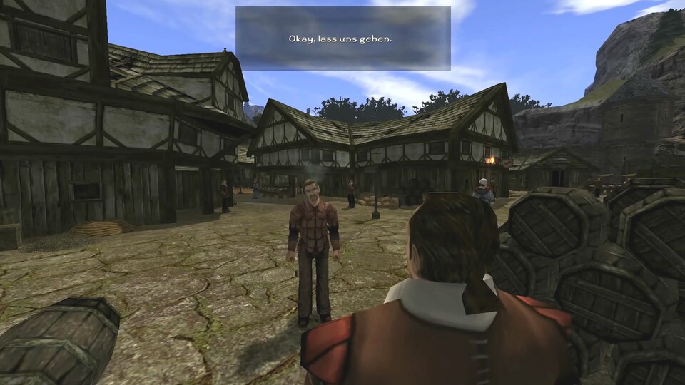 In Gothic 2 können wir uns endlich frei durch Khorinis bewegen und sind nicht mehr im Minental eingeschlossen.