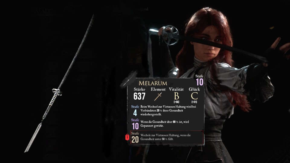 Maelles Melarum ist eine klar Hommage an Rukias Schwert. (Bild: © Sandfall Interactive)
